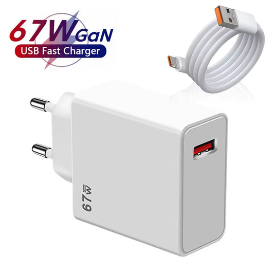Gan USB Fast Charger Quick Charge 3.0 for Xiaomi 14 13 12 11 10 Ultra Redmi Note 12T 13 Pro Turbo 6A USB Type C Charging Cable